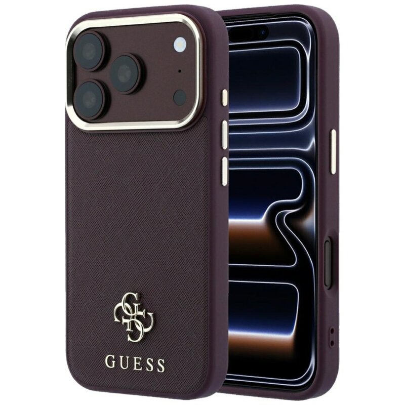 Husa Guess Saffiano Small 4G Classic MagSafe iPhone 17 Pro, bordo, GUHMP18L6PSA4DMU
