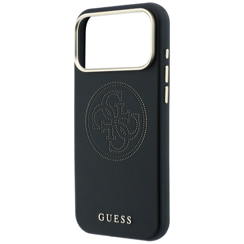 Husa iPhone 17 Pro Guess Leather Perforated 4G MagSafe, negru, GUHMP18L6PS4SRGK