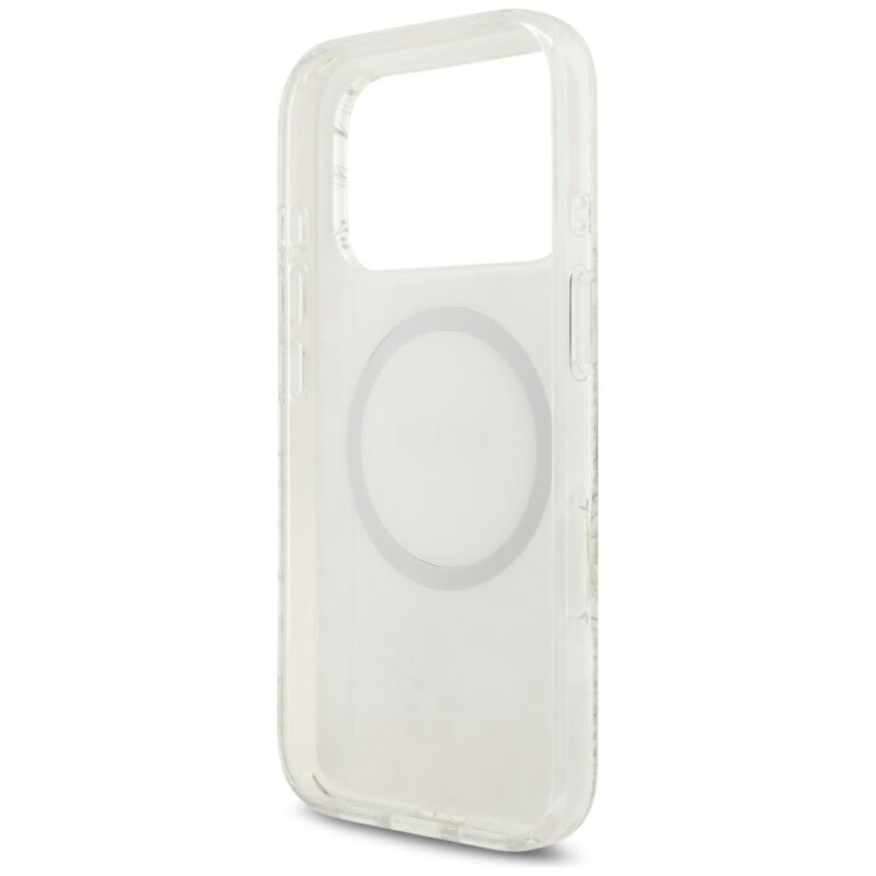 Husa iPhone 17 Pro originala Guess IML Flowers Electroplated with Pearl Strap MagSafe, alb, GUHMP18LHCPOFPH