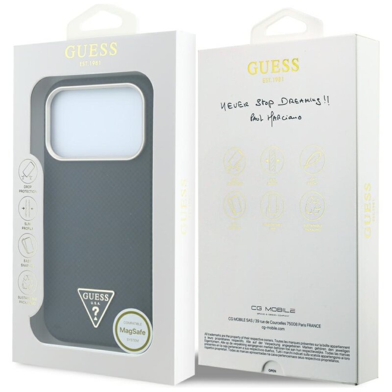 Husa originala Guess iPhone 17 Pro Kevlar Triangle Logo MagSafe, negru, GUHMP18L6PWKSGTK
