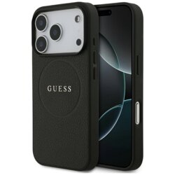 Husa iPhone 17 Pro Guess Grained Gold Ring MagSafe, negru, GUHMP18LPGHSMMK
