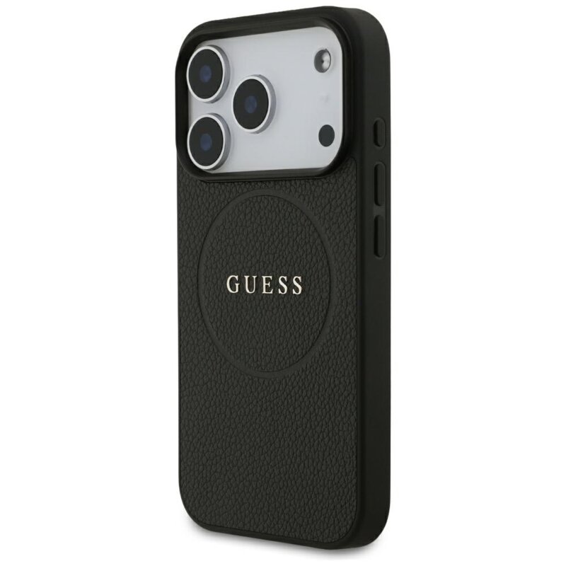 Husa iPhone 17 Pro Guess Grained Gold Ring MagSafe, negru, GUHMP18LPGHSMMK