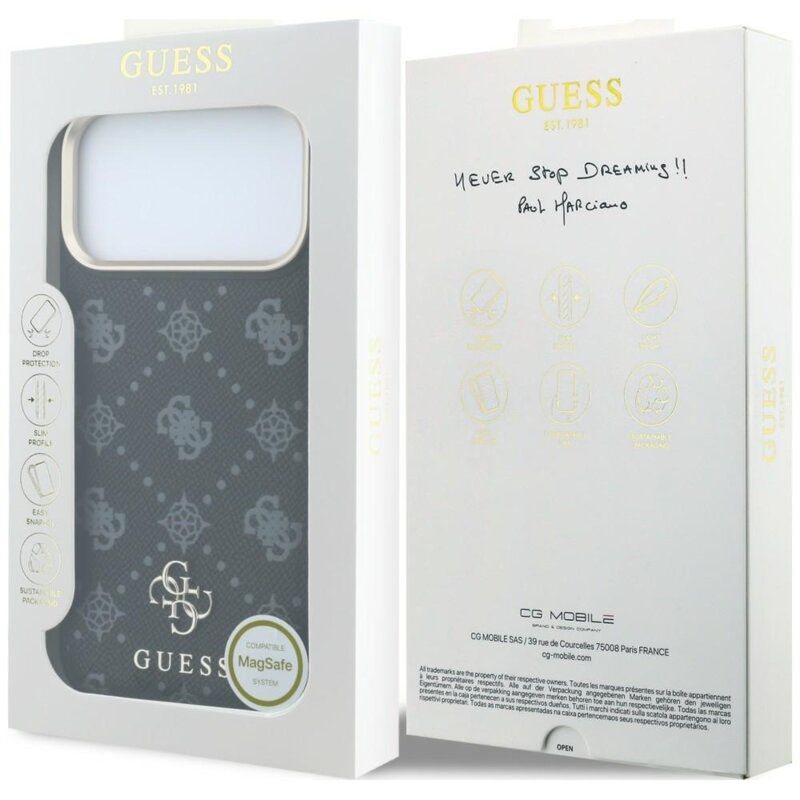 Husa iPhone 17 Pro Guess Peony 4G Small Logo MagSafe, negru,GUHMP18L6PGS4NPK