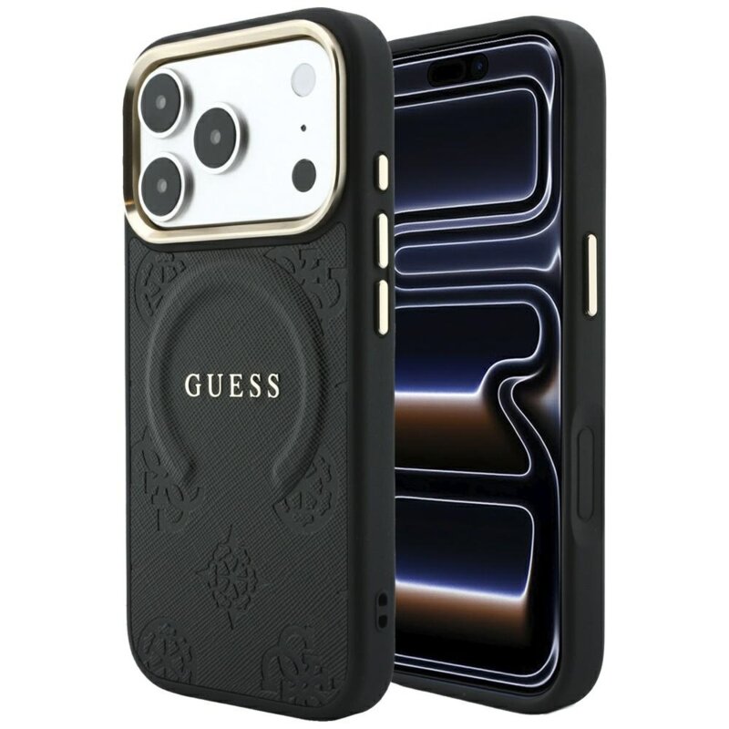Husa Guess Saffiano Peony & Ring MagSafe iPhone 17 Pro, negru, GUHMP18LPSAMSECK