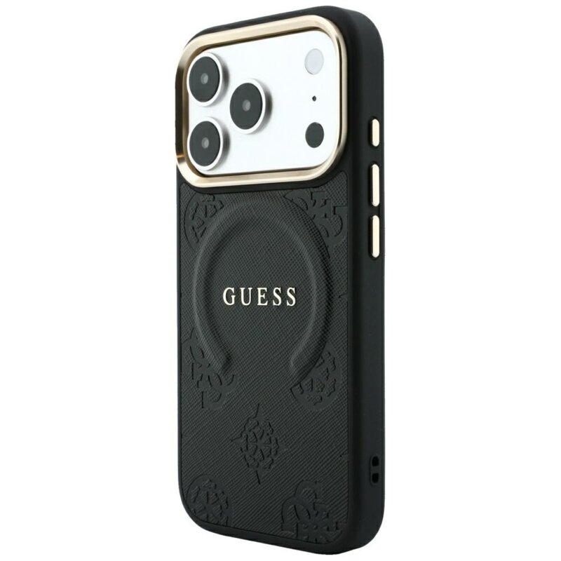 Husa Guess Saffiano Peony & Ring MagSafe iPhone 17 Pro, negru, GUHMP18LPSAMSECK