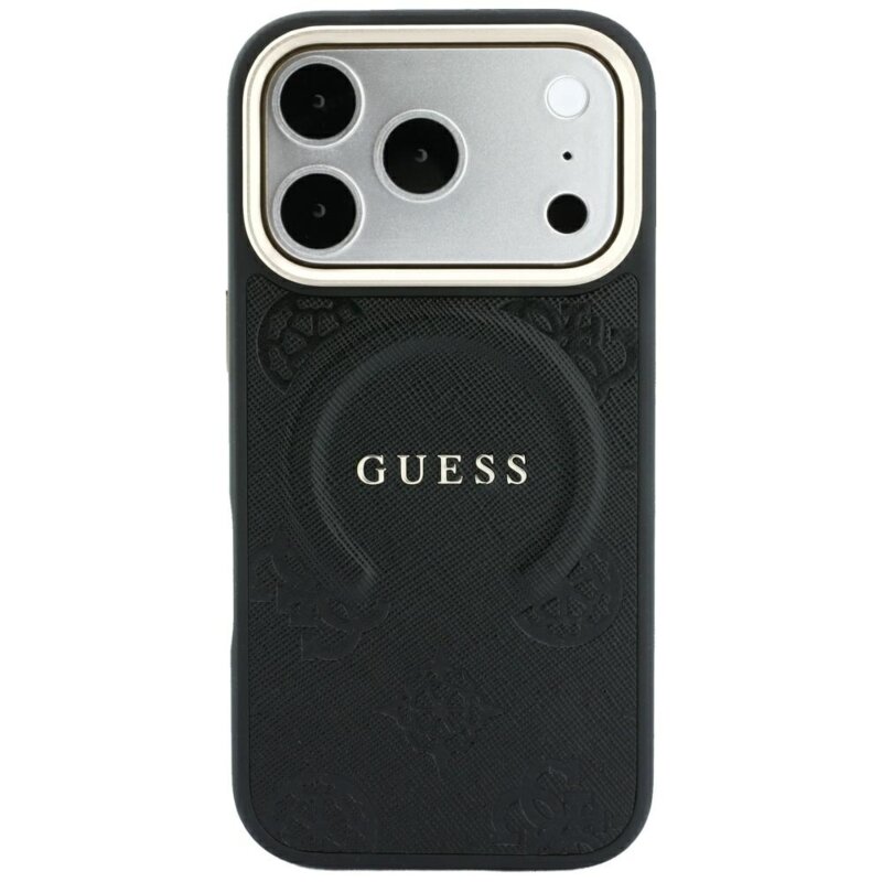 Husa Guess Saffiano Peony & Ring MagSafe iPhone 17 Pro, negru, GUHMP18LPSAMSECK