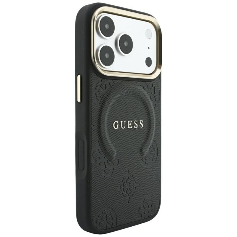 Husa Guess Saffiano Peony & Ring MagSafe iPhone 17 Pro, negru, GUHMP18LPSAMSECK