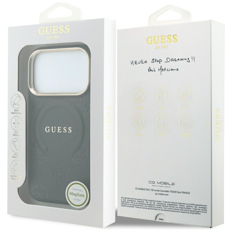 Husa Guess Saffiano Peony & Ring MagSafe iPhone 17 Pro, negru, GUHMP18LPSAMSECK