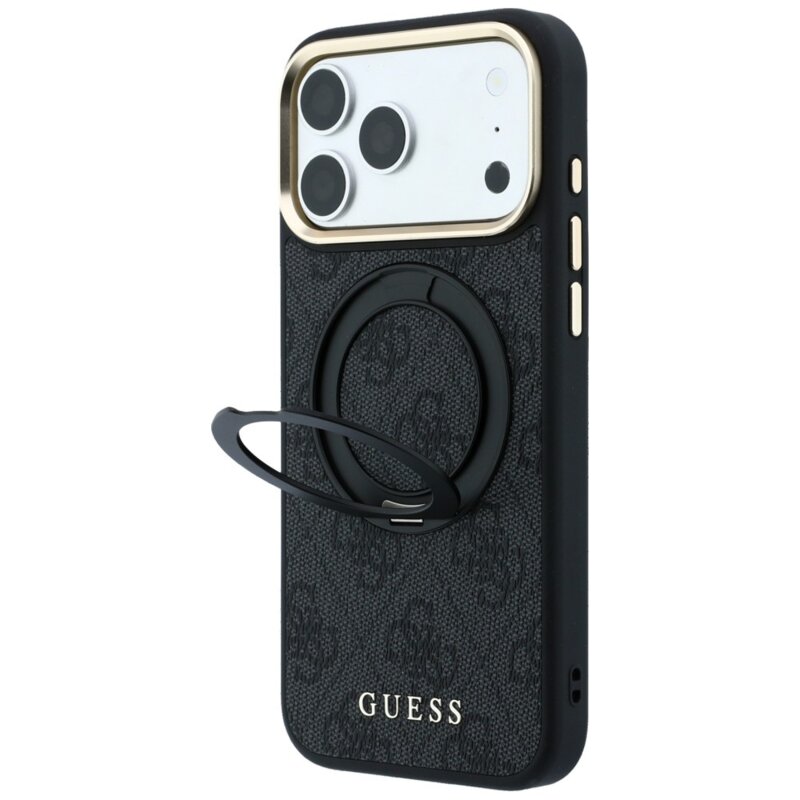 Husa Guess iPhone 17 Pro Ring Stand Classic Logo MagSafe, negru, GUHMP18L6PS4RSCLK
