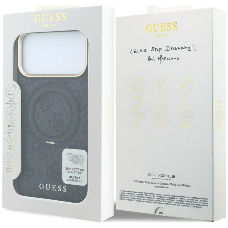 Husa Guess iPhone 17 Pro Ring Stand Classic Logo MagSafe, negru, GUHMP18L6PS4RSCLK