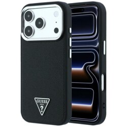 Husa originala Guess iPhone 17 Pro Grained Triangle Logo MagSafe, negru, GUHMP18LPGSMTLSK