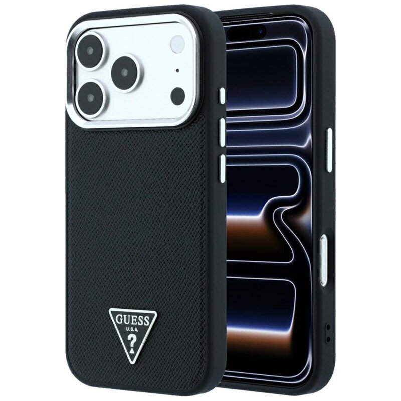 Husa originala Guess iPhone 17 Pro Grained Triangle Logo MagSafe, negru, GUHMP18LPGSMTLSK