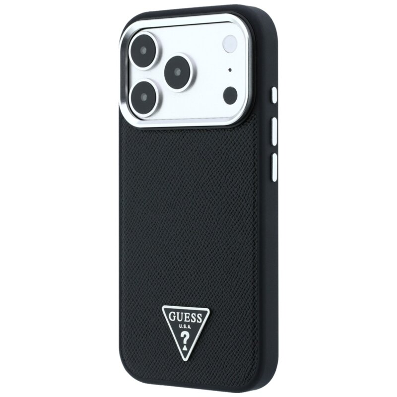 Husa originala Guess iPhone 17 Pro Grained Triangle Logo MagSafe, negru, GUHMP18LPGSMTLSK