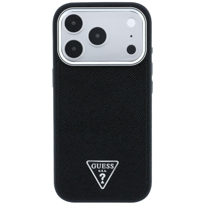 Husa originala Guess iPhone 17 Pro Grained Triangle Logo MagSafe, negru, GUHMP18LPGSMTLSK