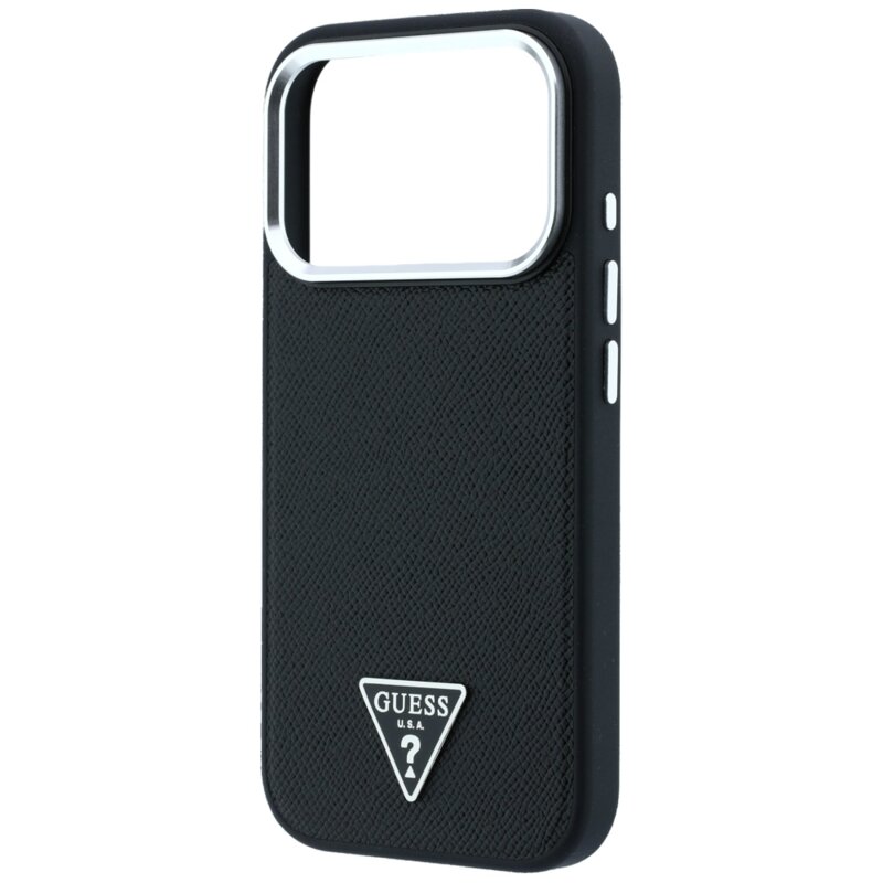 Husa originala Guess iPhone 17 Pro Grained Triangle Logo MagSafe, negru, GUHMP18LPGSMTLSK