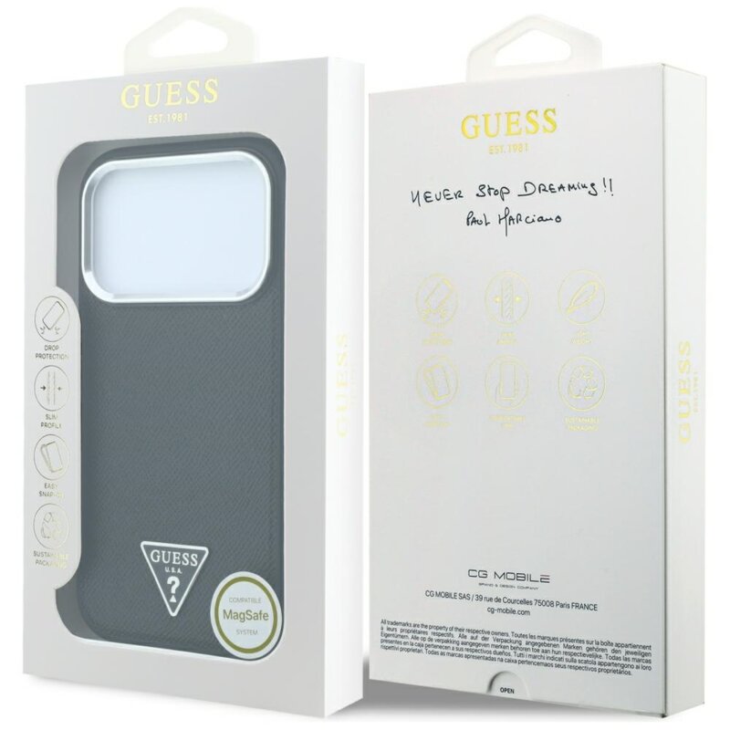 Husa originala Guess iPhone 17 Pro Grained Triangle Logo MagSafe, negru, GUHMP18LPGSMTLSK