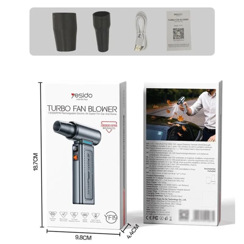 Suflanta turbo 130000RPM cu display, Yesido YF19, gri