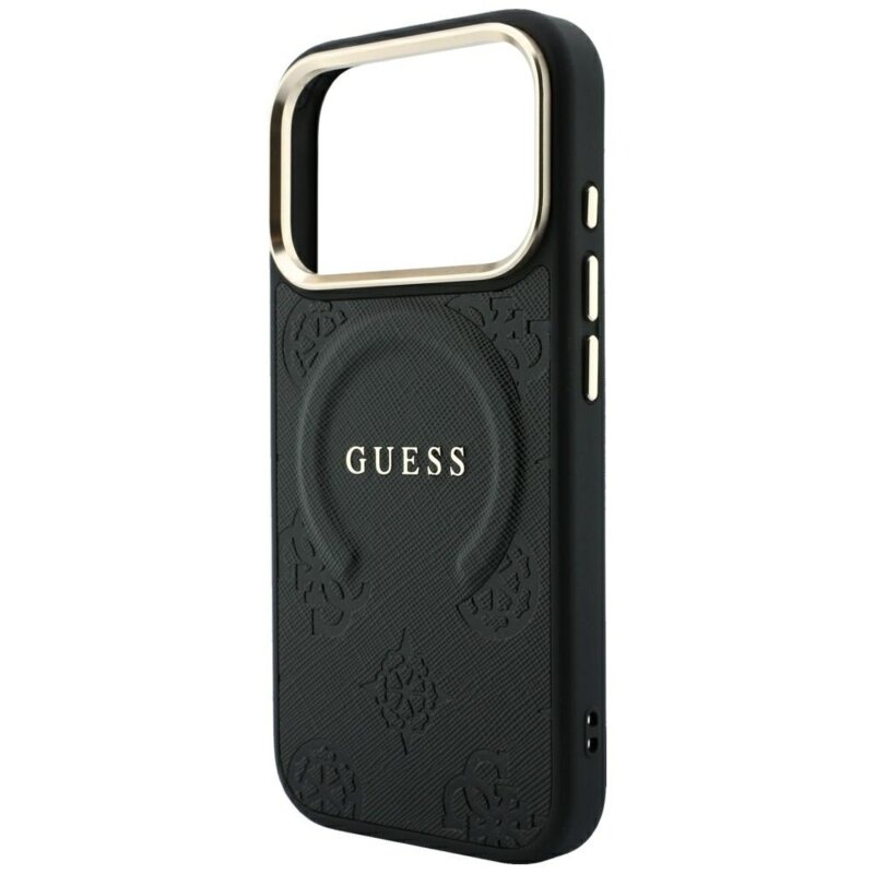 Husa Guess Saffiano Peony & Ring MagSafe iPhone 18 Pro Max, negru, GUHMP18XPSAMSECK