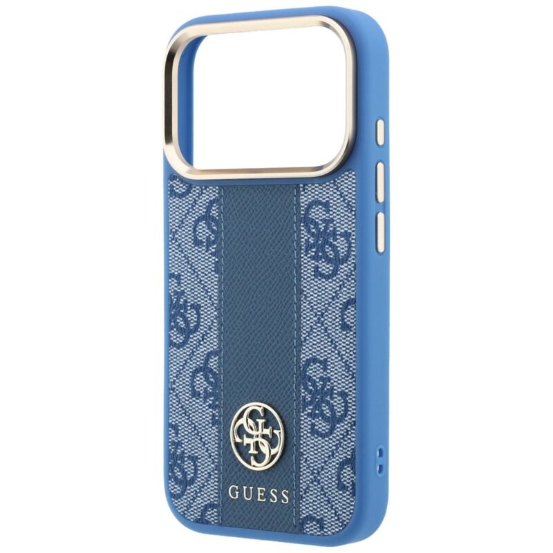 Husa Guess iPhone 18 Pro Max Leather 4G Stripe Round Classic Logo MagSafe, albastru, GUHMP18X6P4G4RCB