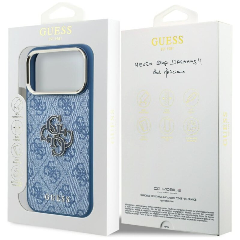 Husa originala Guess iPhone 17 Pro Max Hardcase 4G Big Resin Logo, albastru, GUHCP18X6P4SRMLB