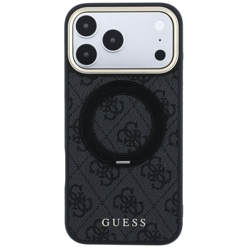Husa Guess iPhone 17 Pro Max Ring Stand 360 4G Leather Classic Logo MagSafe, negru, GUHMP18X6PS4RSCLK
