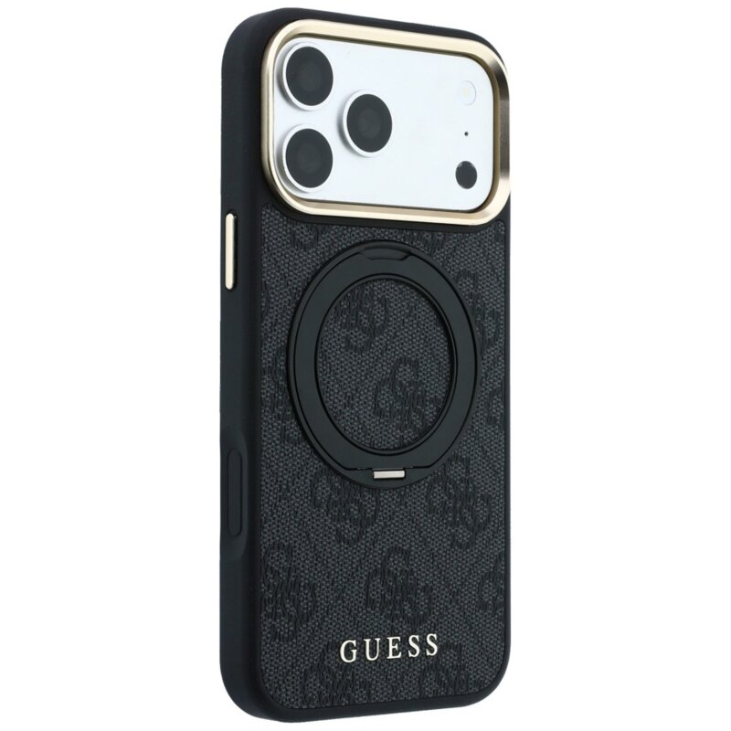 Husa Guess iPhone 17 Pro Max Ring Stand 360 4G Leather Classic Logo MagSafe, negru, GUHMP18X6PS4RSCLK