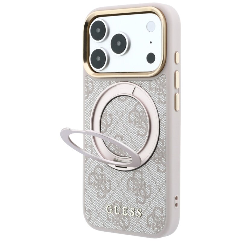 Husa Guess iPhone 17 Pro Max Ring Stand 360 4G Leather Classic Logo MagSafe, roz, GUHMP18X6PS4RSCLP