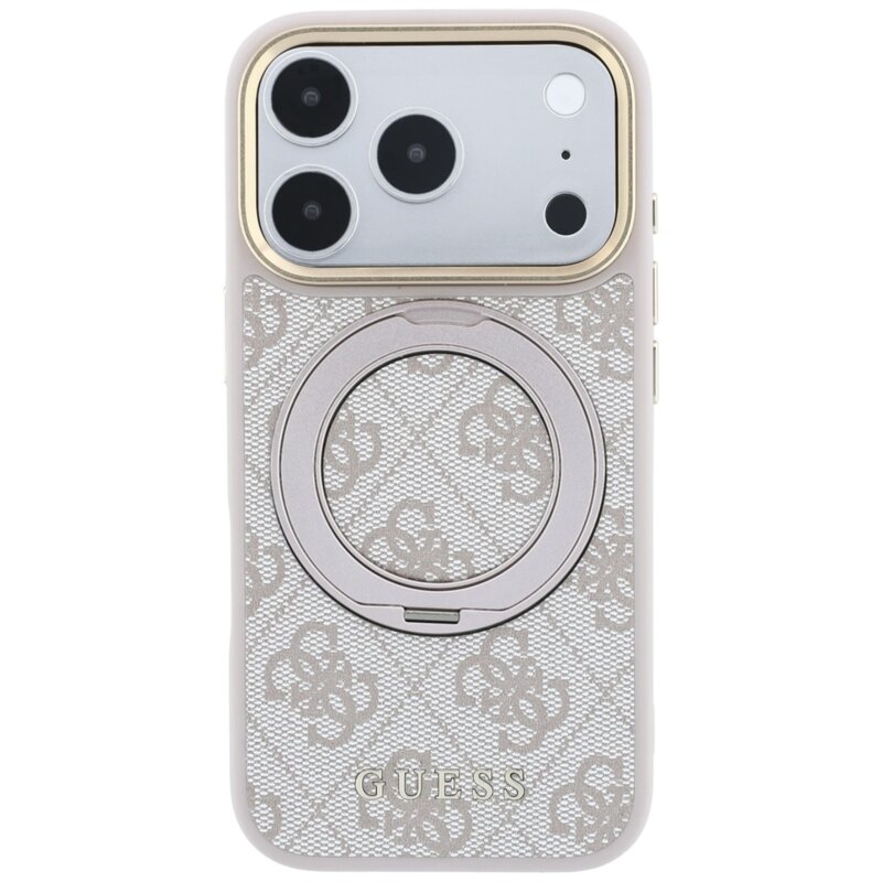 Husa Guess iPhone 17 Pro Max Ring Stand 360 4G Leather Classic Logo MagSafe, roz, GUHMP18X6PS4RSCLP