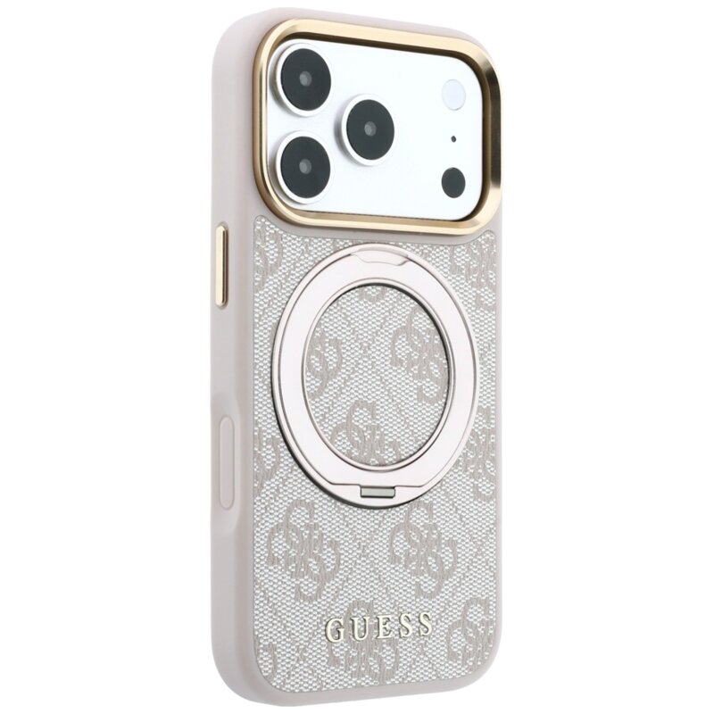 Husa Guess iPhone 17 Pro Max Ring Stand 360 4G Leather Classic Logo MagSafe, roz, GUHMP18X6PS4RSCLP