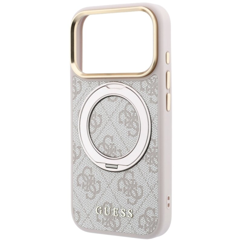 Husa Guess iPhone 17 Pro Max Ring Stand 360 4G Leather Classic Logo MagSafe, roz, GUHMP18X6PS4RSCLP