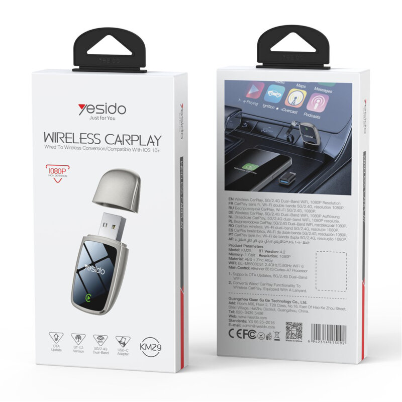 Adaptor wireless CarPlay USB-C, Yesido KM29