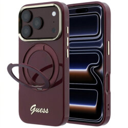 Husa Guess iPhone 17 Pro Ring Stand Script Metal Logo MagSafe, bordo, GUHMP18L6HCCMSU