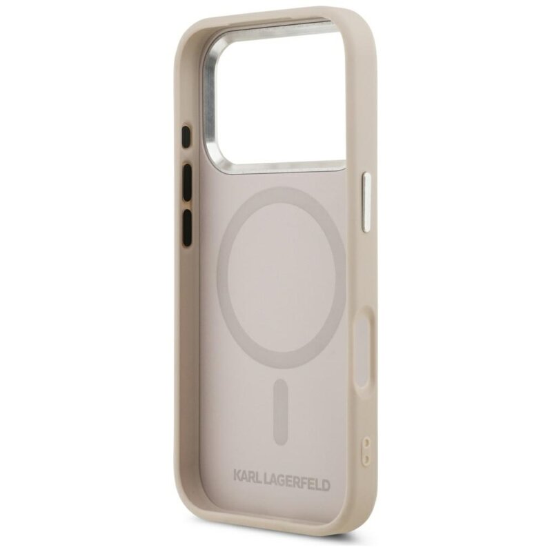 Husa iPhone 17 Pro Karl Lagerfeld Leather Ring Karl RSG Logo MagSafe, roz, KLHMP18LPSKRSGEP