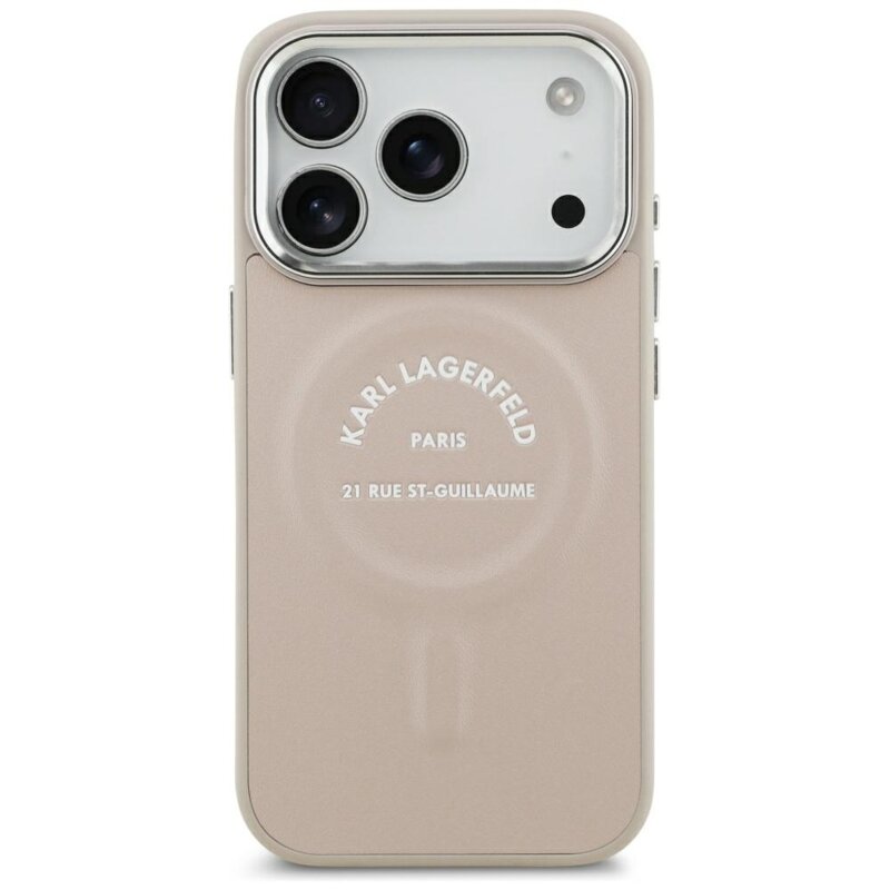 Husa iPhone 17 Pro Karl Lagerfeld Leather Ring Karl RSG Logo MagSafe, roz, KLHMP18LPSKRSGEP