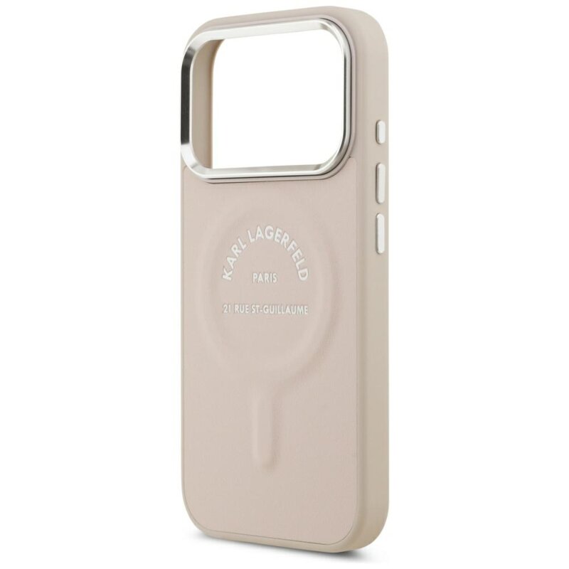 Husa iPhone 17 Pro Karl Lagerfeld Leather Ring Karl RSG Logo MagSafe, roz, KLHMP18LPSKRSGEP