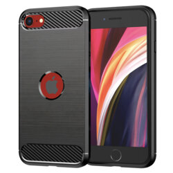 Husa iPhone SE 2, SE 2020 Techsuit Carbon Silicone cu decupaj pentru sigla, negru