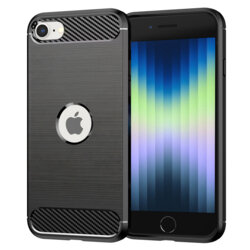 Husa iPhone SE 3, SE 2022 Techsuit Carbon Silicone, decupaj sigla, negru
