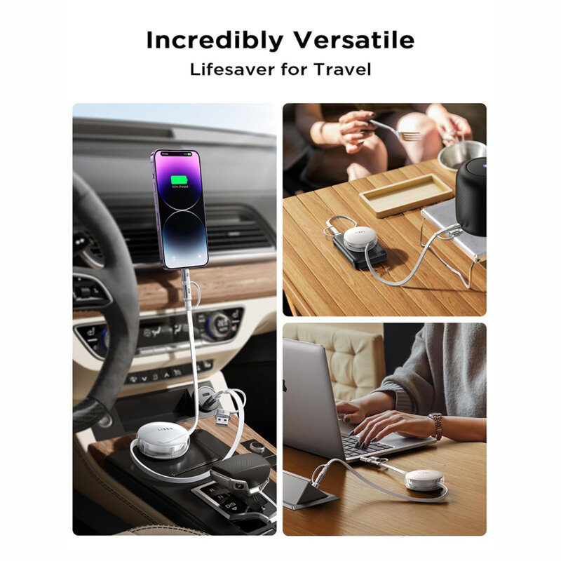 Cablu de date 4in1 60W USB/Type-C la USB-C/Lightning Lisen, 1m, alb