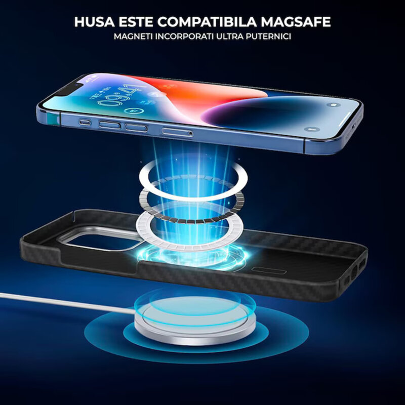 Husa iPhone 18 Pro Techsuit Aramid Fiber MagSafe, negru