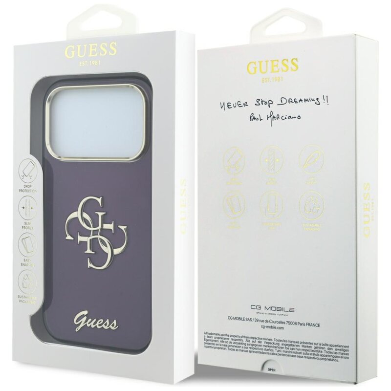 Husa Guess IML 4G Metal Script iPhone 18 Pro, bordo, GUHCP18L5HC4MLSU