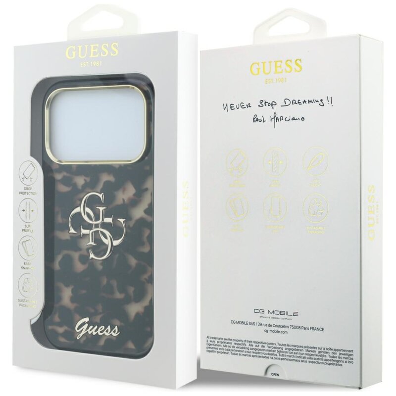 Husa Guess IML 4G Metal Script iPhone 18 Pro, Tortoise Print, GUHCP18L6HT4SMW