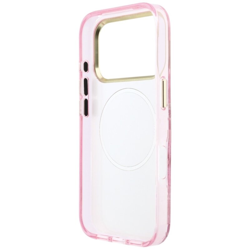 Husa iPhone 18 Pro originala Guess IML Glitter Blossom Roses MagSafe, roz, GUHMP18L6HTBGSLP