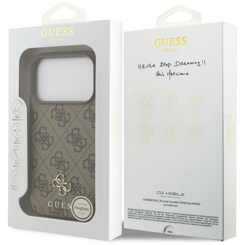 Husa originala Guess iPhone 18 Pro Hardcase 4G Small & Classic MagSafe, maro, GUHMP18LP4SM4MW