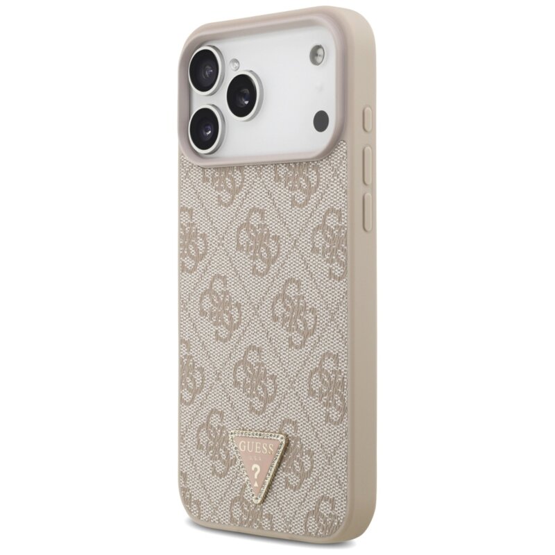 Husa iPhone 18 Pro Max Guess Leather 4G Triangle Strass MagSafe, roz, GUHMP18XP4TDPP