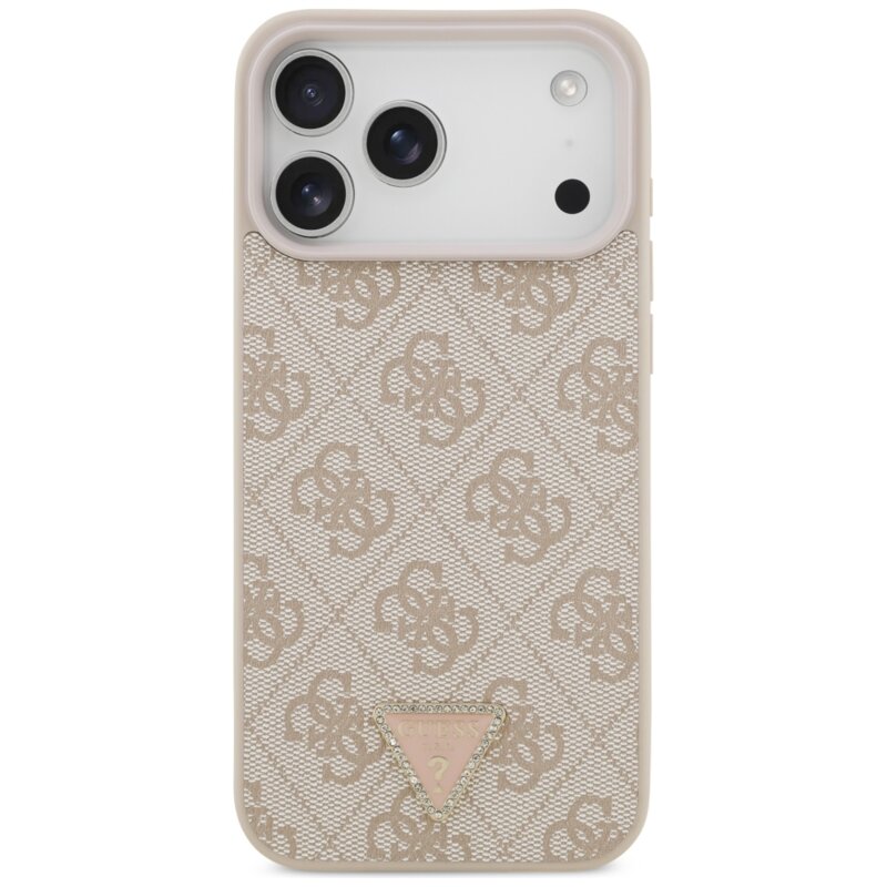 Husa iPhone 18 Pro Max Guess Leather 4G Triangle Strass MagSafe, roz, GUHMP18XP4TDPP