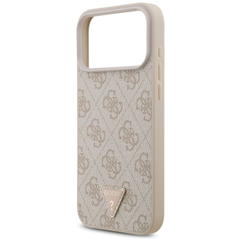 Husa iPhone 18 Pro Max Guess Leather 4G Triangle Strass MagSafe, roz, GUHMP18XP4TDPP