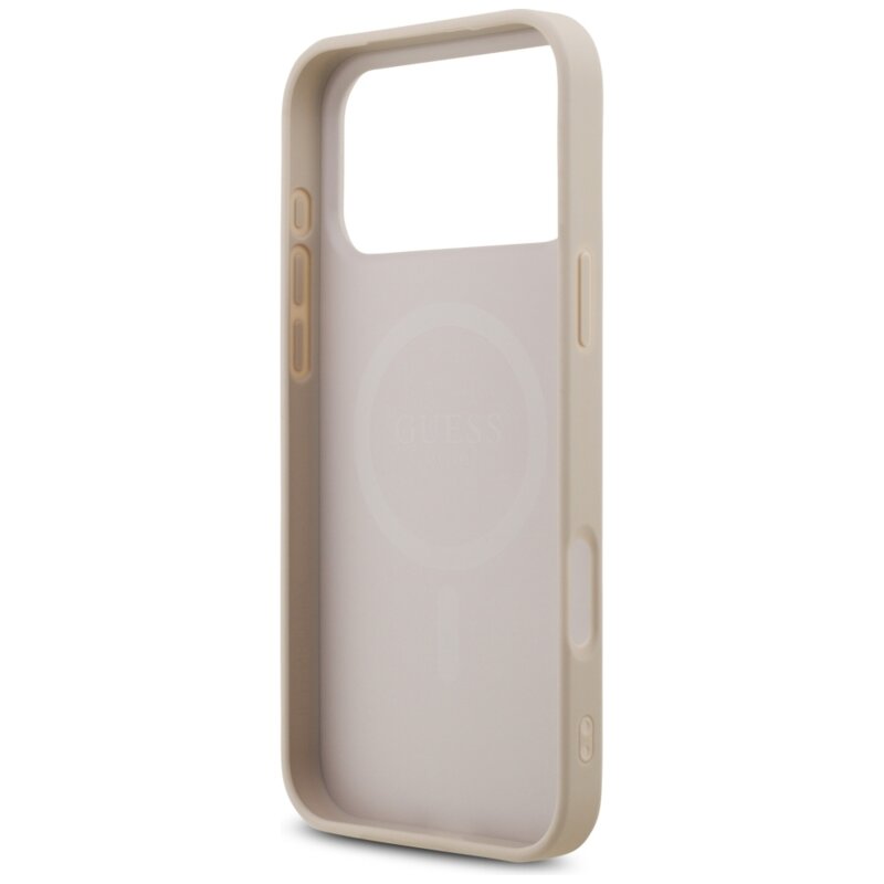 Husa iPhone 18 Pro Max Guess Leather 4G Triangle Strass MagSafe, roz, GUHMP18XP4TDPP
