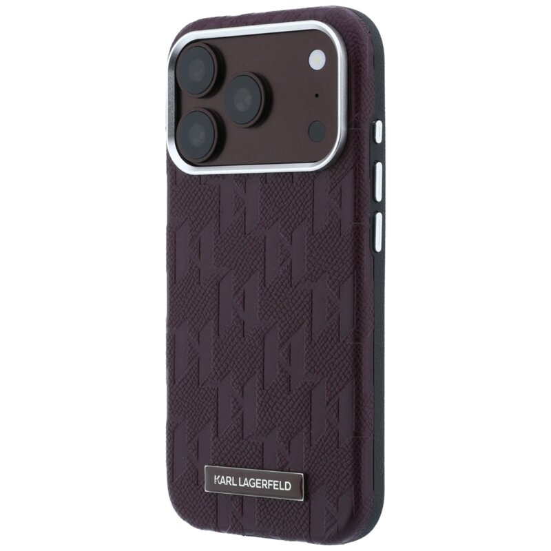 Husa iPhone 18 Pro Karl Lagerfeld Grained Leather Mono Resin Logo MagSafe, bordo, KLHMP18L6PWKLMHR