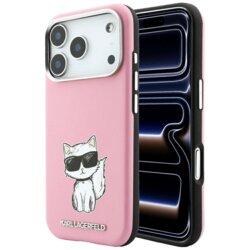 Husa iPhone 17 Pro Karl Lagerfeld Smooth Leather Choupette Sketch MagSafe, roz, KLHMP18L6PWCIKDP