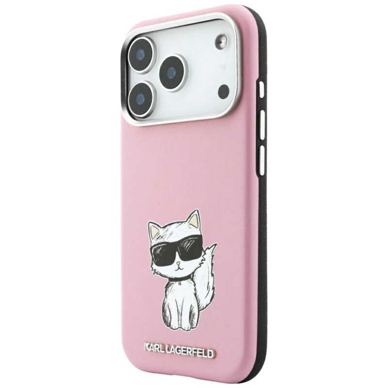 Husa iPhone 17 Pro Karl Lagerfeld Smooth Leather Choupette Sketch MagSafe, roz, KLHMP18L6PWCIKDP